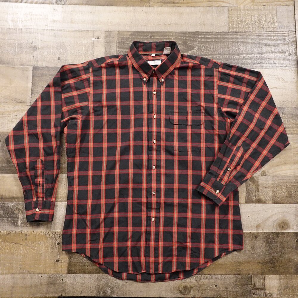 Oakbrook Plaid‎ Button-Down Shirt Men’s Large Red Black Classic Casual